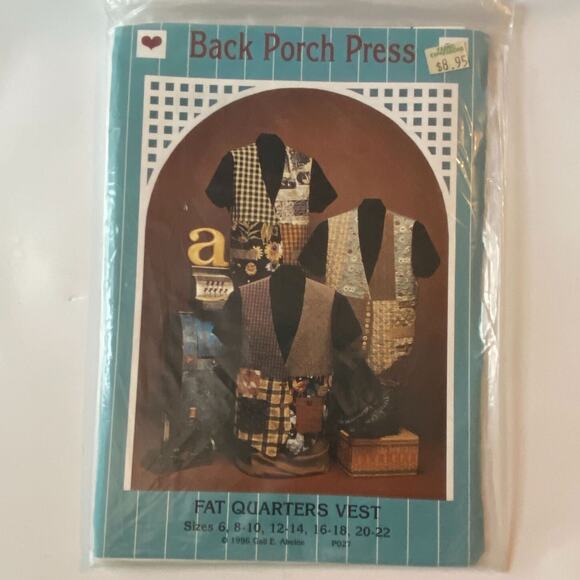 Back Porch Press P027 Pattern Fat Quarters Vest 1996 Vintage Sewing Craft - Picture 2 of 6